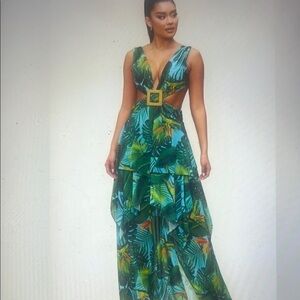 Tropical Leaf Print Maxi Dress